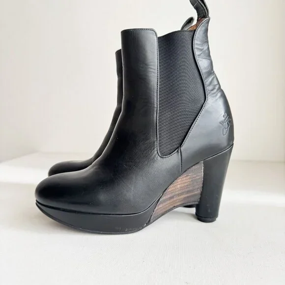 John Fluevog Paglia Black wedge Heels Leather Boots 8 - Picture 4 of 10